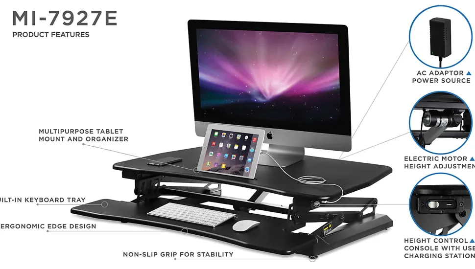 Mount-It! MI-7927E Electric 41"W Standing Desk Converter With USB Port, Black