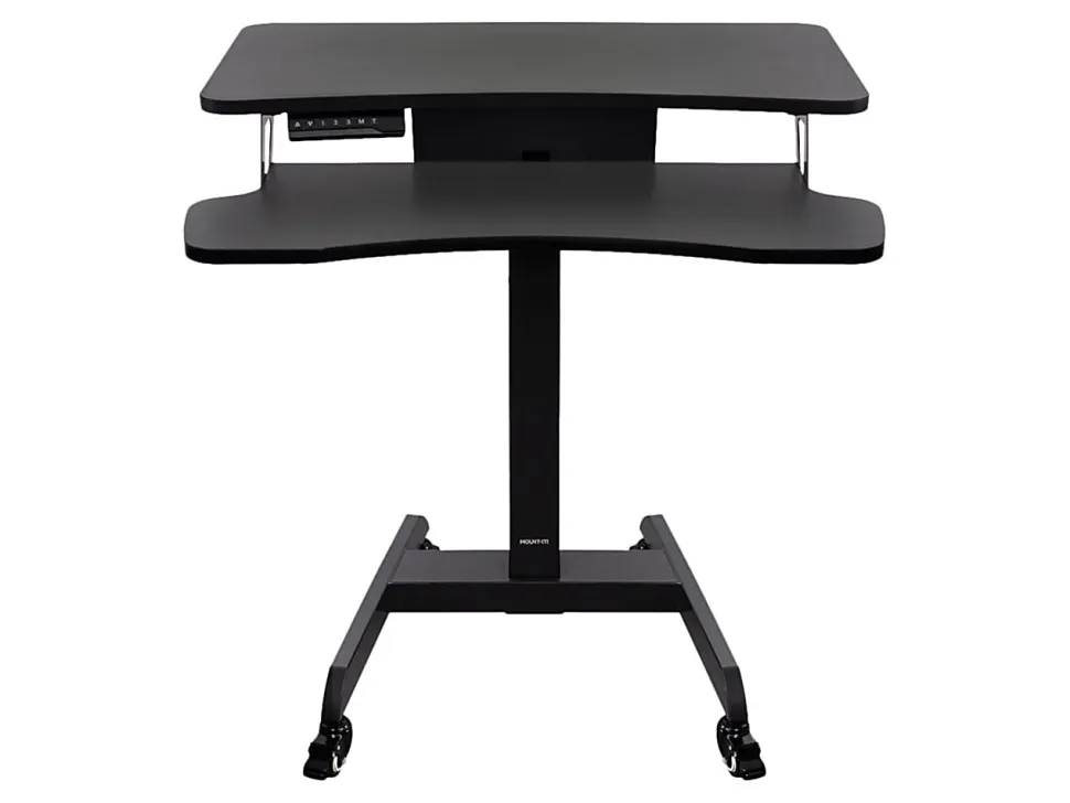 Mount-It! MI-7982 Electric Height-Adjustable Standing Mobile Workstation, 31"H x 31.5"W x 14.75"D, Black