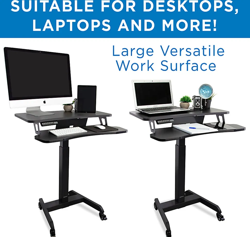 Mount-It! MI-7982 Electric Height-Adjustable Standing Mobile Workstation, 31"H x 31.5"W x 14.75"D, Black