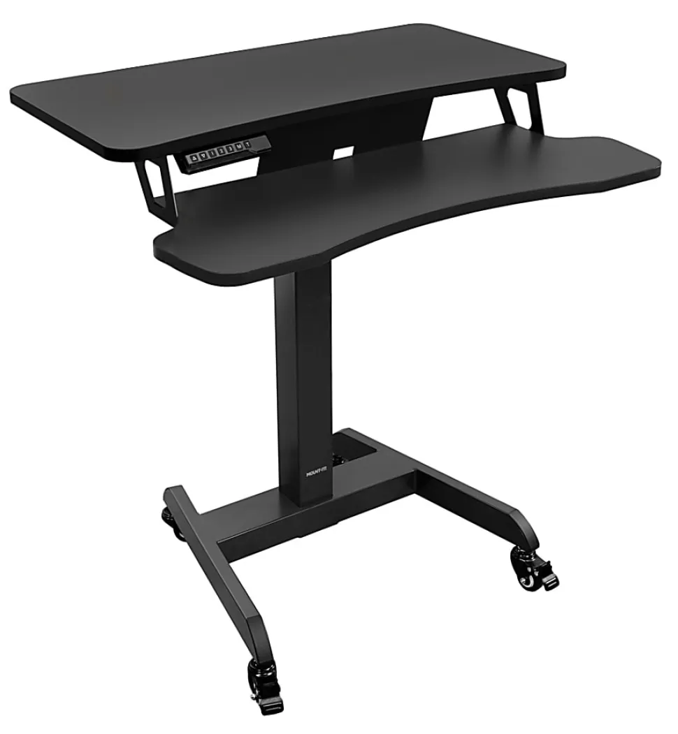 Mount-It! MI-7982 Electric Height-Adjustable Standing Mobile Workstation, 31"H x 31.5"W x 14.75"D, Black