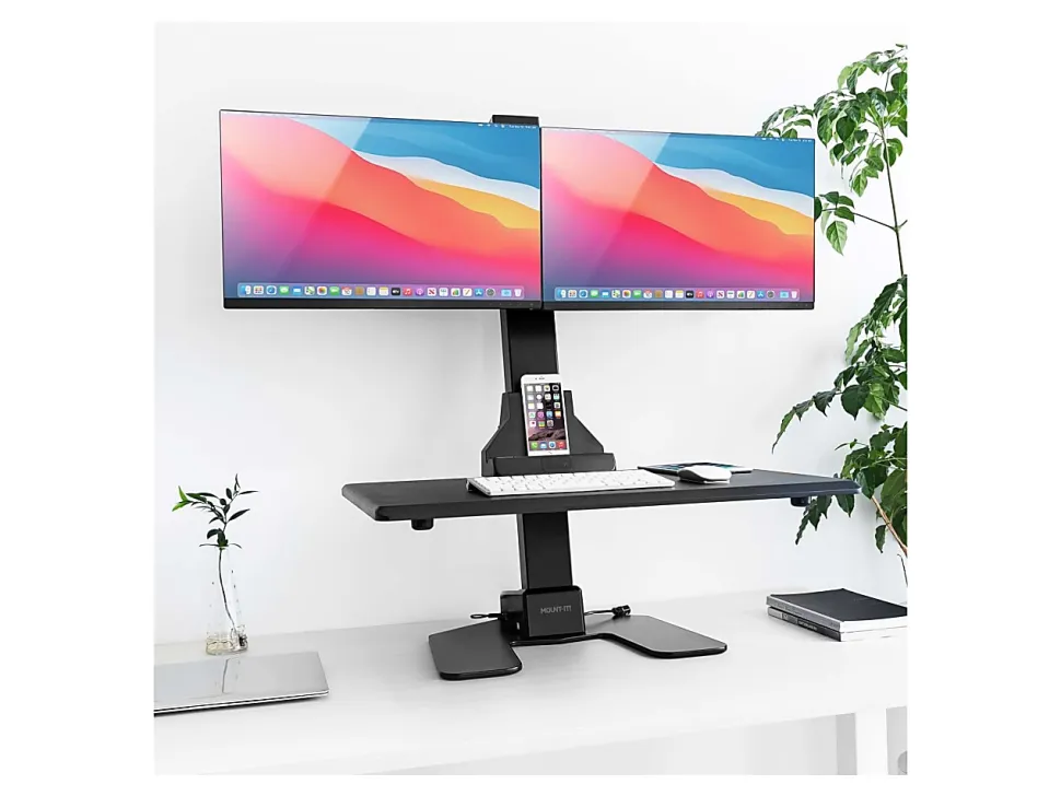 Mount-It! MI-7952 Electric Standing Desk Converter With Dual-Monitor Mount, Black