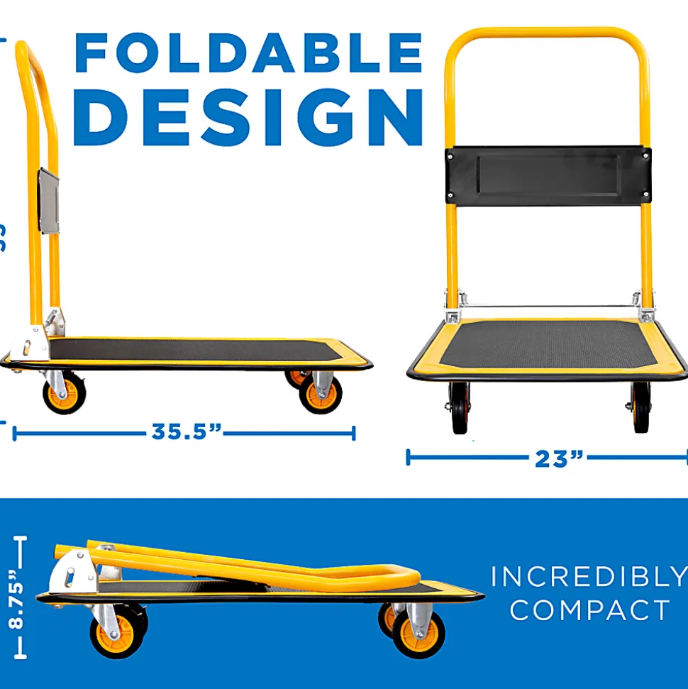 Mount-It! MI-921 Foldable Flatbed With Swivel Wheels, 33"H x 23"W x 35"D, Black