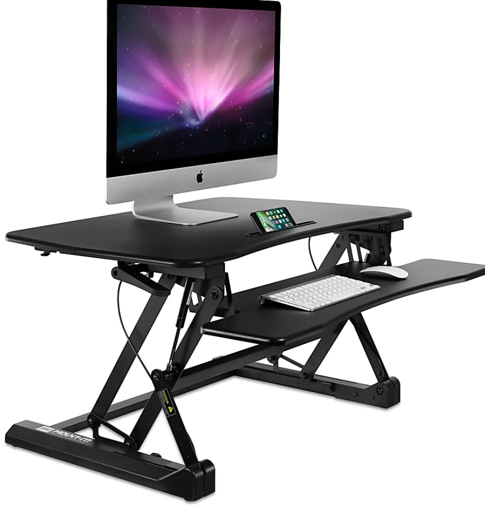 Mount-It! MI-7955 Height-Adjustable Standing Desk Riser, 6"H x 35.5"W x 9"D, Black