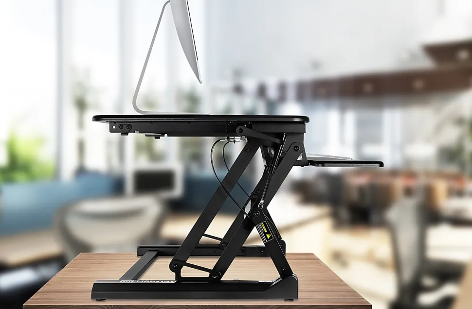 Mount-It! MI-7955 Height-Adjustable Standing Desk Riser, 6"H x 35.5"W x 9"D, Black