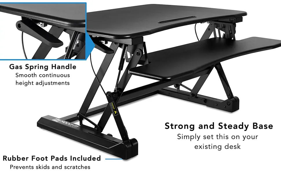 Mount-It! MI-7955 Height-Adjustable Standing Desk Riser, 6"H x 35.5"W x 9"D, Black