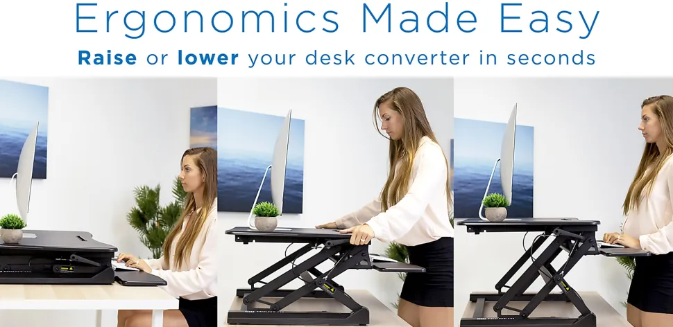 Mount-It! MI-7955 Height-Adjustable Standing Desk Riser, 6"H x 35.5"W x 9"D, Black