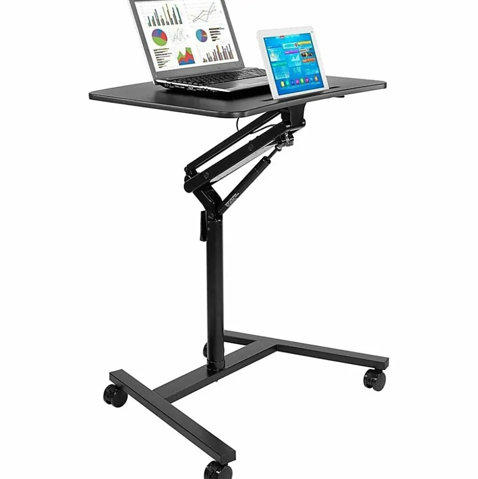 Mount-It! MI-7969 Height-Adjustable Rolling Sit-Stand Workstation, 41-3/4"H x 30"W x 23-1/4"D, Black