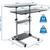 Mount-It! MI-7970 Height-Adjustable Mobile Standing Desk Workstation, 55"H x 39-1/2"W x 26"D, Silver