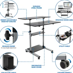 Mount-It! MI-7970 Height-Adjustable Mobile Standing Desk Workstation, 55