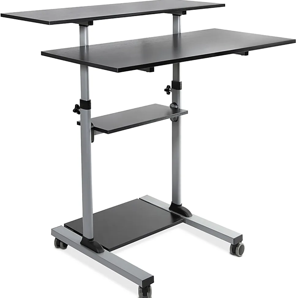 Mount-It! MI-7970 Height-Adjustable Mobile Standing Desk Workstation, 55"H x 39-1/2"W x 26"D, Silver