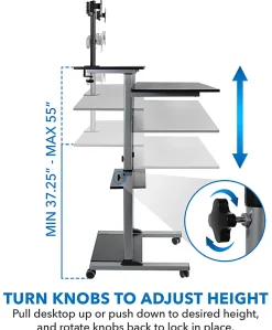Mount-It! MI-7972 Mobile Standing Desk Workstation, With Dual-Monitor Mount, 72-1/4