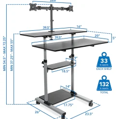 Mount-It! MI-7972 Mobile Standing Desk Workstation, With Dual-Monitor Mount, 72-1/4