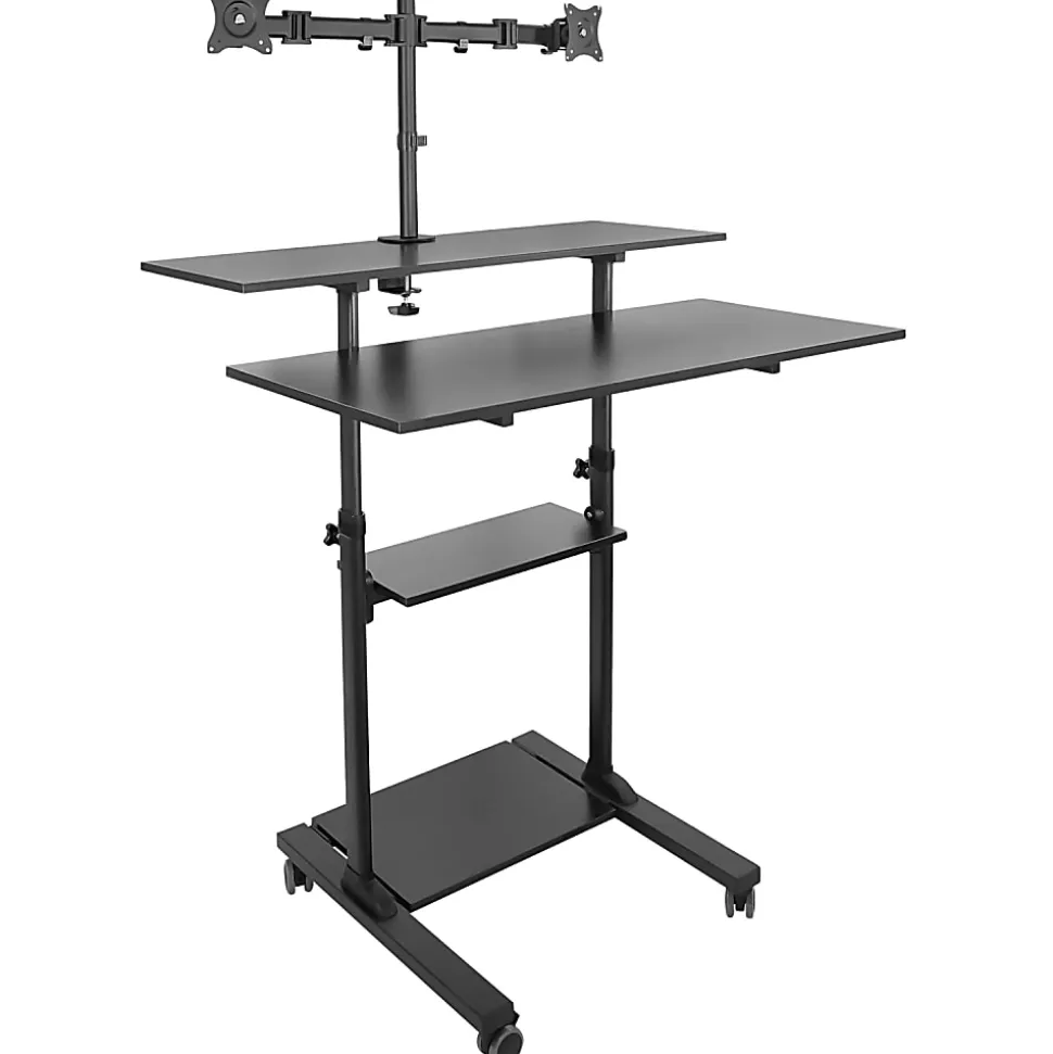 Mount-It! MI-7972 Mobile Standing Desk Workstation, With Dual-Monitor Mount, 72-1/4"H x 39-1/2"W x 26"D, Black