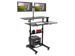 Mount-It! MI-7972 Mobile Standing Desk Workstation, With Dual-Monitor Mount, 72-1/4
