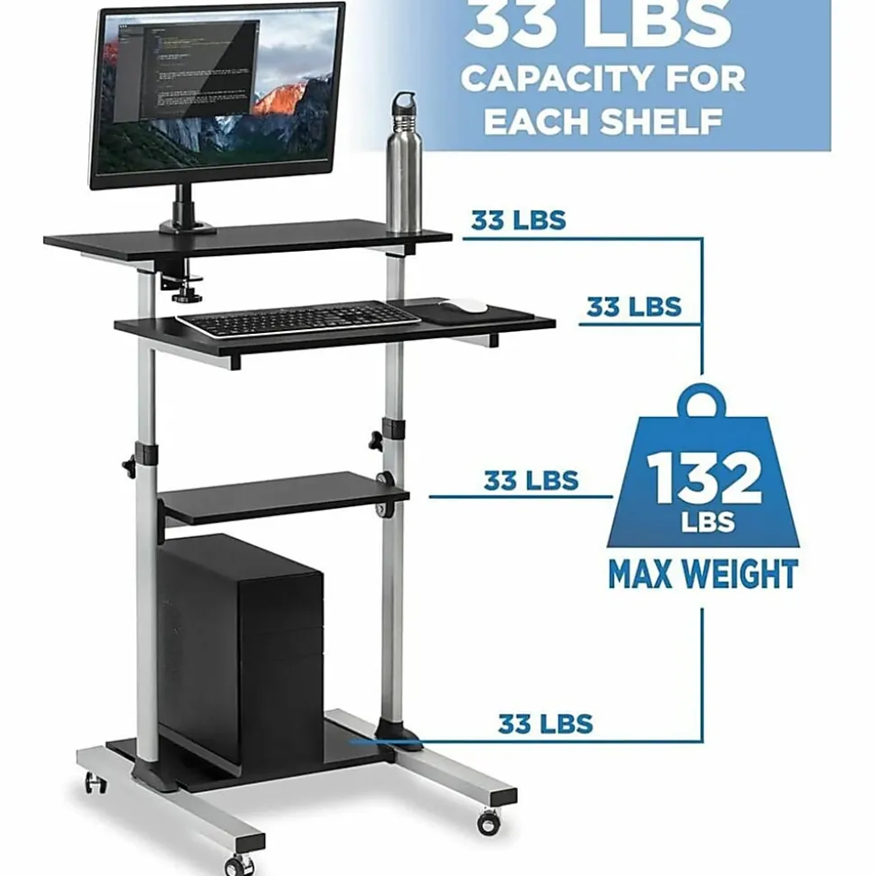 Mount-It! MI-7940 Mobile 37"W Stand-Up Desk, Silver