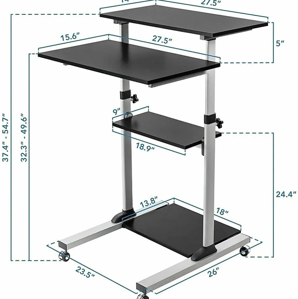 Mount-It! MI-7940 Mobile 37"W Stand-Up Desk, Silver