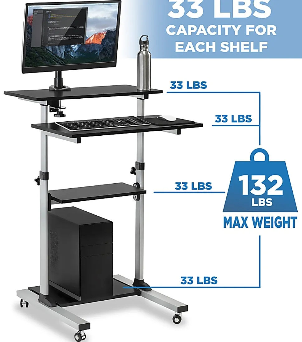 Mount-It! MI-7940 Mobile 37"W Stand-Up Desk, Silver