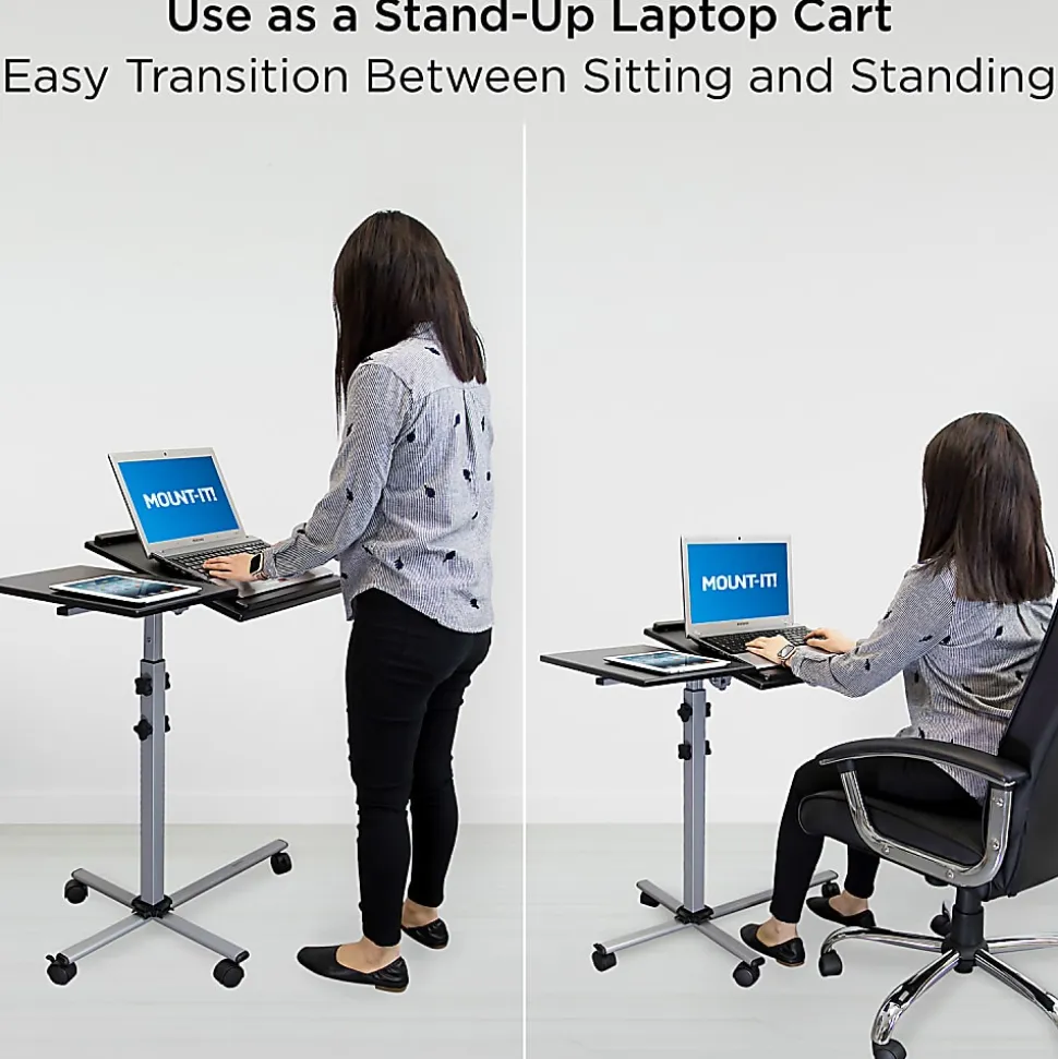 Mount-It! MI-7945 Rolling Laptop Tray And Projector Cart, 26”H x 24”W x 3”D, Black