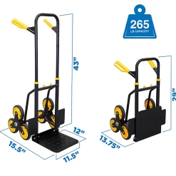 Mount-It! MI-913 Stair Climber Hand Truck And Dolly, 43"H x 11"W x 15"D, Black