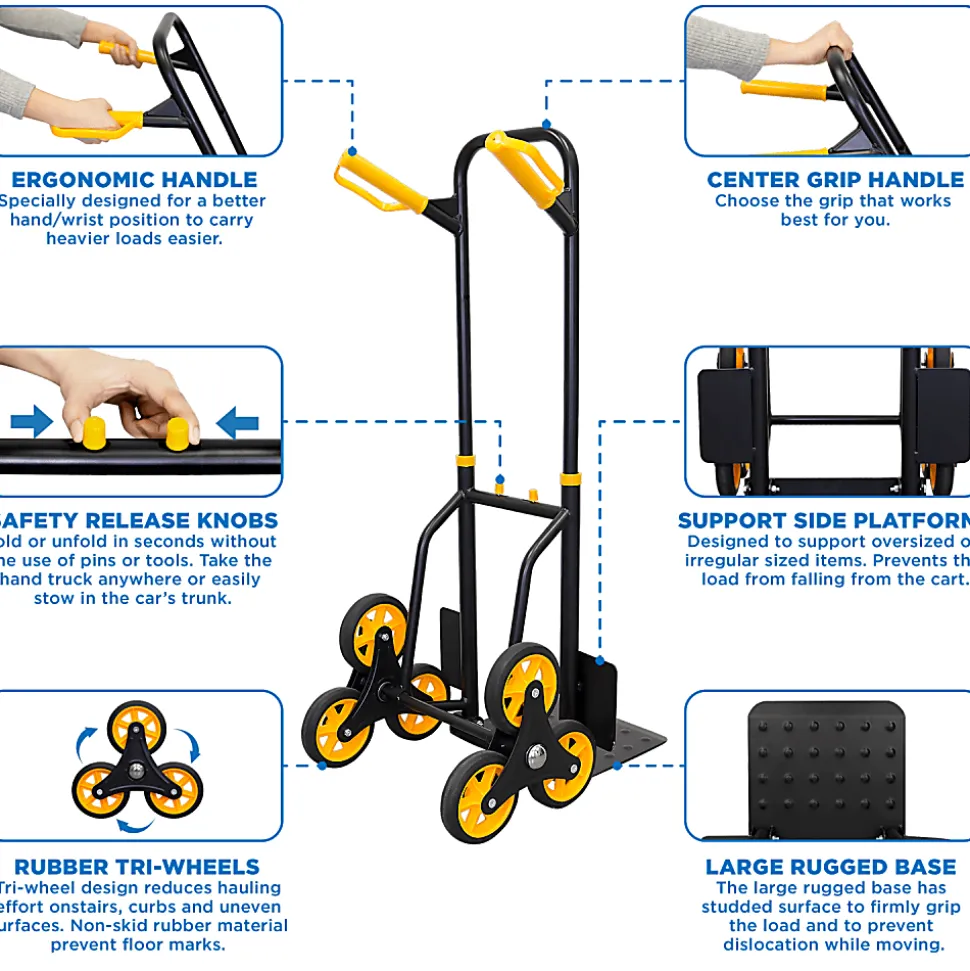 Mount-It! MI-913 Stair Climber Hand Truck And Dolly, 43"H x 11"W x 15"D, Black