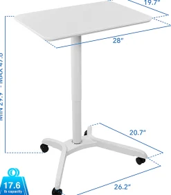 Mount-It! MI-7975 Standing Mobile Laptop Cart Workstation, 29-15/16”H x 28”W x 21-1/8”D, White