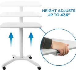 Mount-It! MI-7975 Standing Mobile Laptop Cart Workstation, 29-15/16”H x 28”W x 21-1/8”D, White