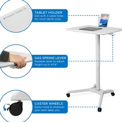 Mount-It! MI-7975 Standing Mobile Laptop Cart Workstation, 29-15/16”H x 28”W x 21-1/8”D, White