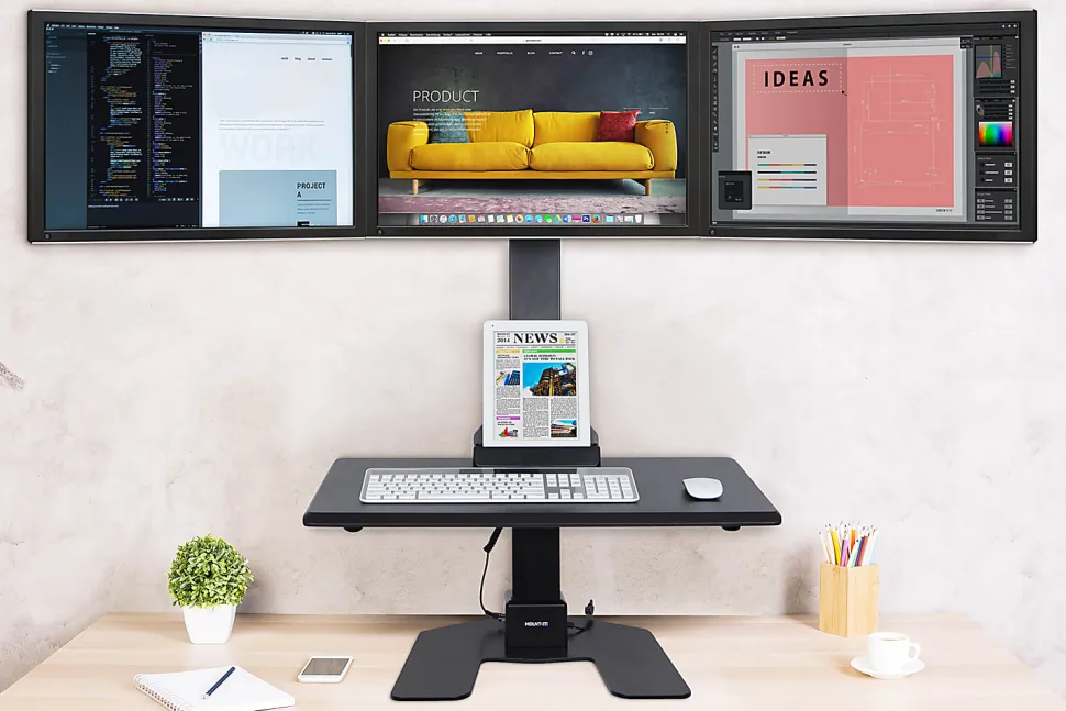 Mount-It! MI-7983 Triple-Monitor Electric Standing Desk Riser, Black