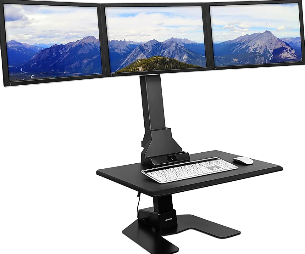 Mount-It! MI-7983 Triple-Monitor Electric Standing Desk Riser, Black