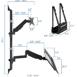 Mount-It! MI-7991 Wall-Mount Workstation With Monitor Mount, Keyboard Tray And CPU Holder, 37"H x 26W x 17"D, Black