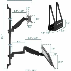 Mount-It! MI-7991 Wall-Mount Workstation With Monitor Mount, Keyboard Tray And CPU Holder, 37