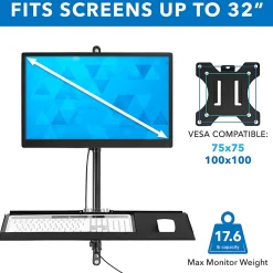 Mount-It! MI-7991 Wall-Mount Workstation With Monitor Mount, Keyboard Tray And CPU Holder, 37