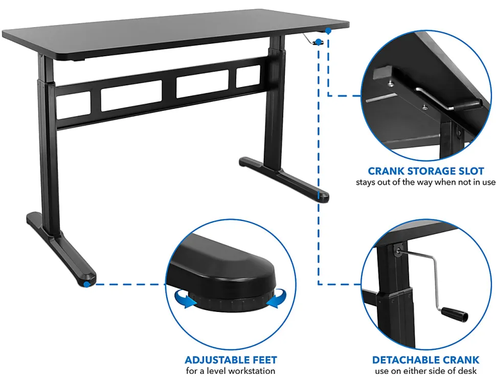 Mount-It! Mi-7981 56"W Hand Crank Sit-Stand Desk, Black