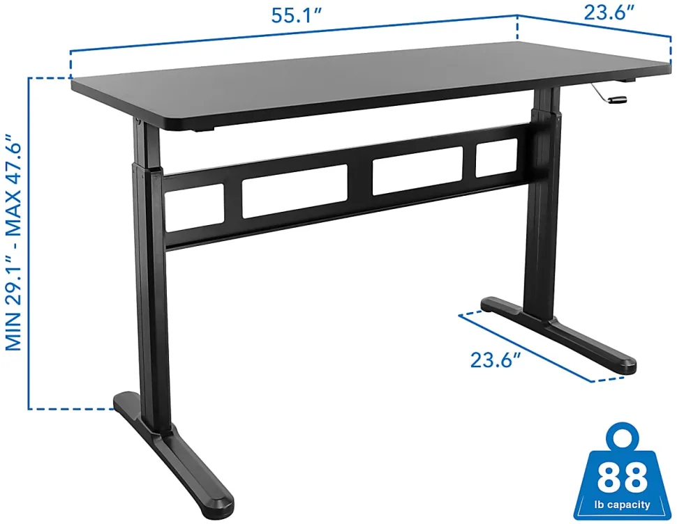 Mount-It! Mi-7981 56"W Hand Crank Sit-Stand Desk, Black