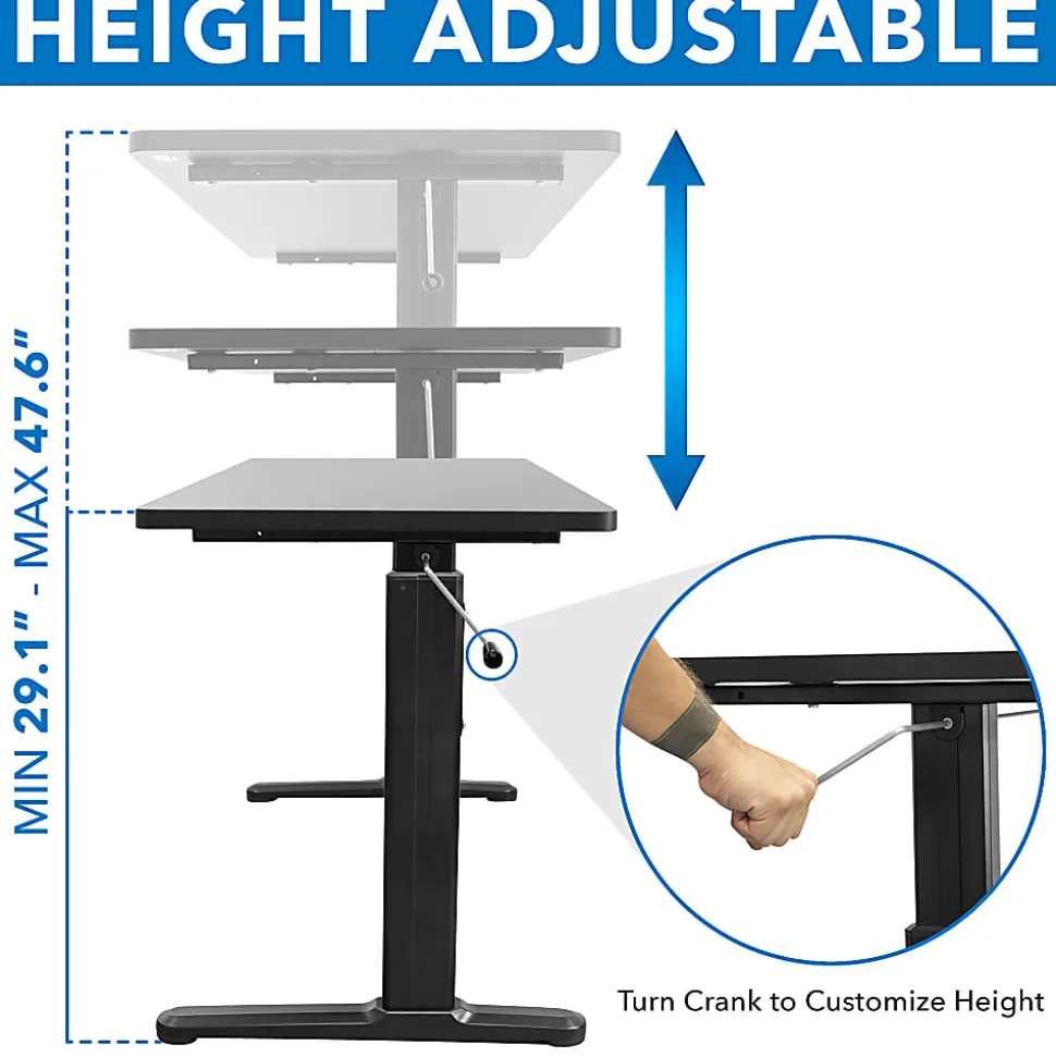 Mount-It! Mi-7981 56"W Hand Crank Sit-Stand Desk, Black
