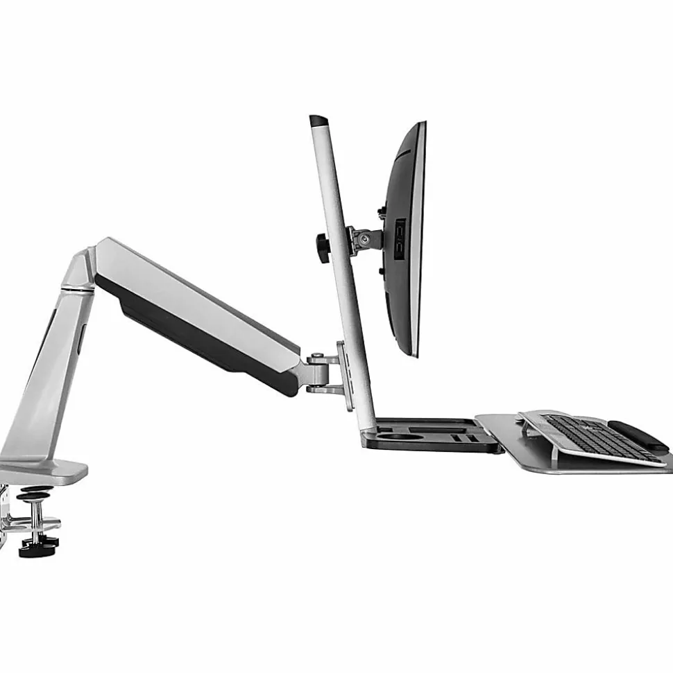 Mount-It! MI-7903 36"W Sit-Stand Workstation For Single Monitor And Keyboard, Silver
