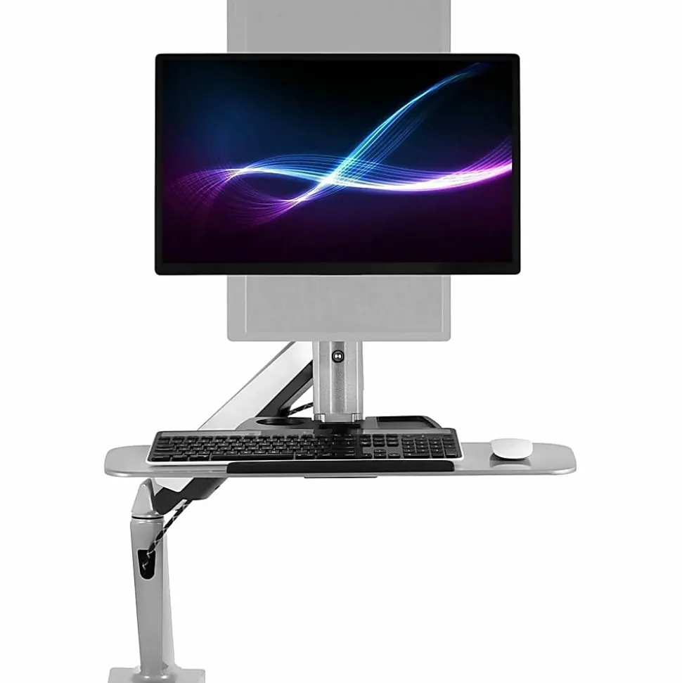 Mount-It! MI-7903 36"W Sit-Stand Workstation For Single Monitor And Keyboard, Silver