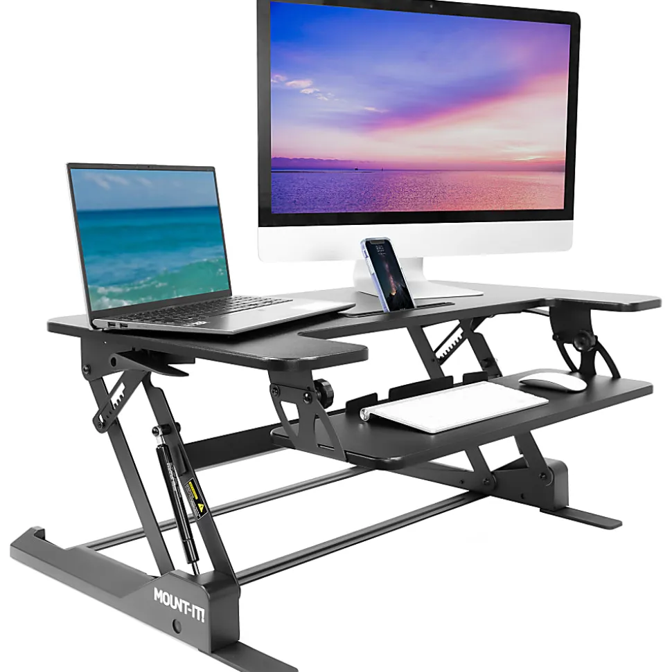 Mount-It! MI-7926 36.2"W Standing Desk Converter With Gas Spring Riser, Black
