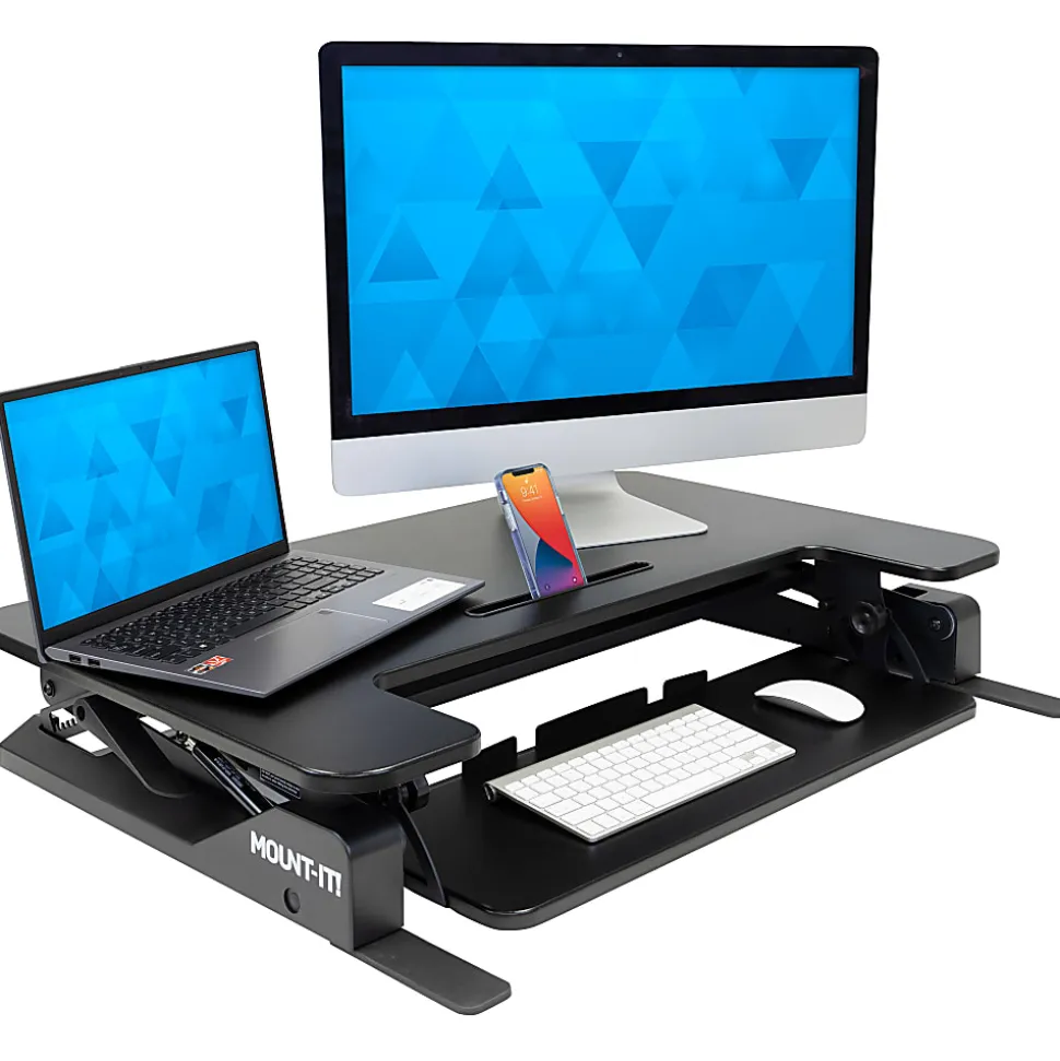 Mount-It! MI-7926 36.2"W Standing Desk Converter With Gas Spring Riser, Black