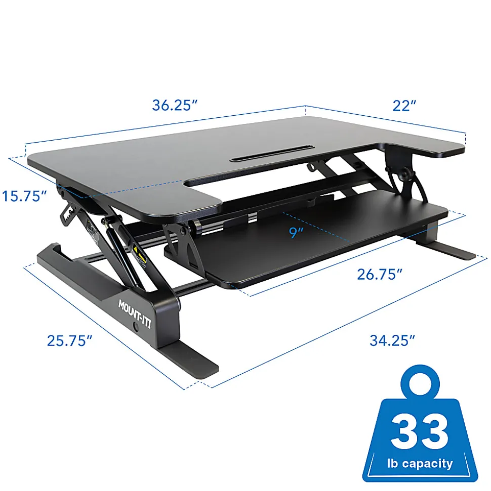 Mount-It! MI-7926 36.2"W Standing Desk Converter With Gas Spring Riser, Black