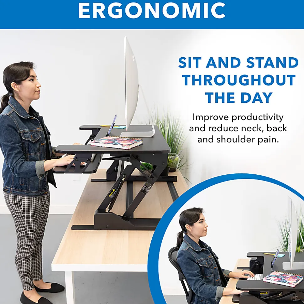 Mount-It! MI-7926 36.2"W Standing Desk Converter With Gas Spring Riser, Black