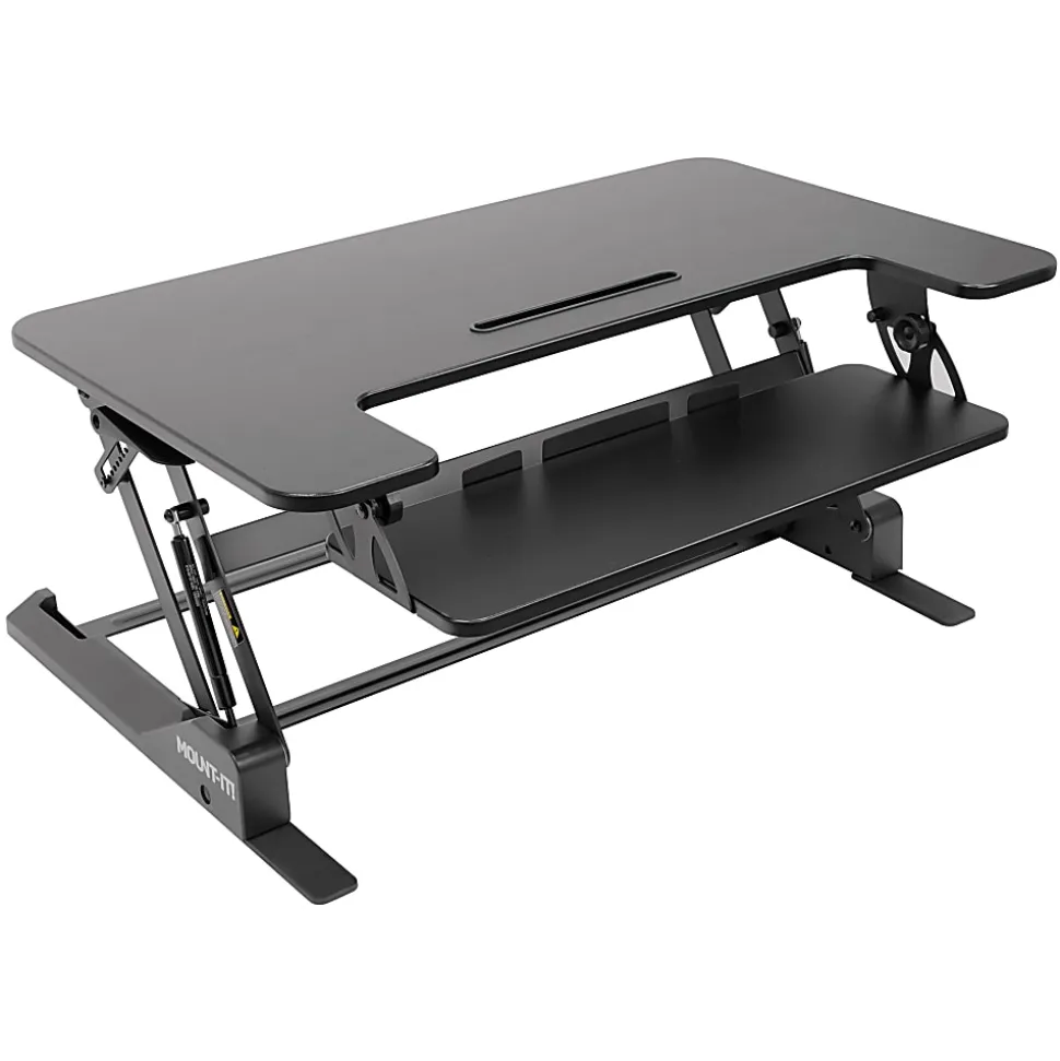 Mount-It! MI-7926 36.2"W Standing Desk Converter With Gas Spring Riser, Black