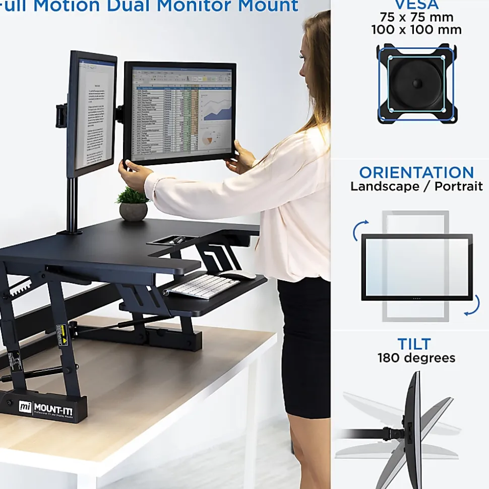 Mount-It! MI-7934 22"W Standing Desk Converter With Dual-Monitor Mount, Black
