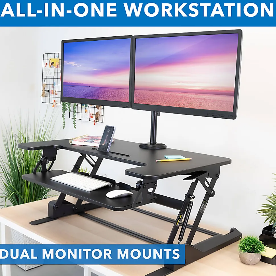 Mount-It! MI-7934 22"W Standing Desk Converter With Dual-Monitor Mount, Black