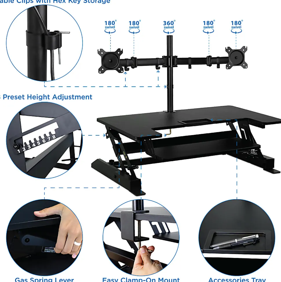 Mount-It! MI-7934 22"W Standing Desk Converter With Dual-Monitor Mount, Black