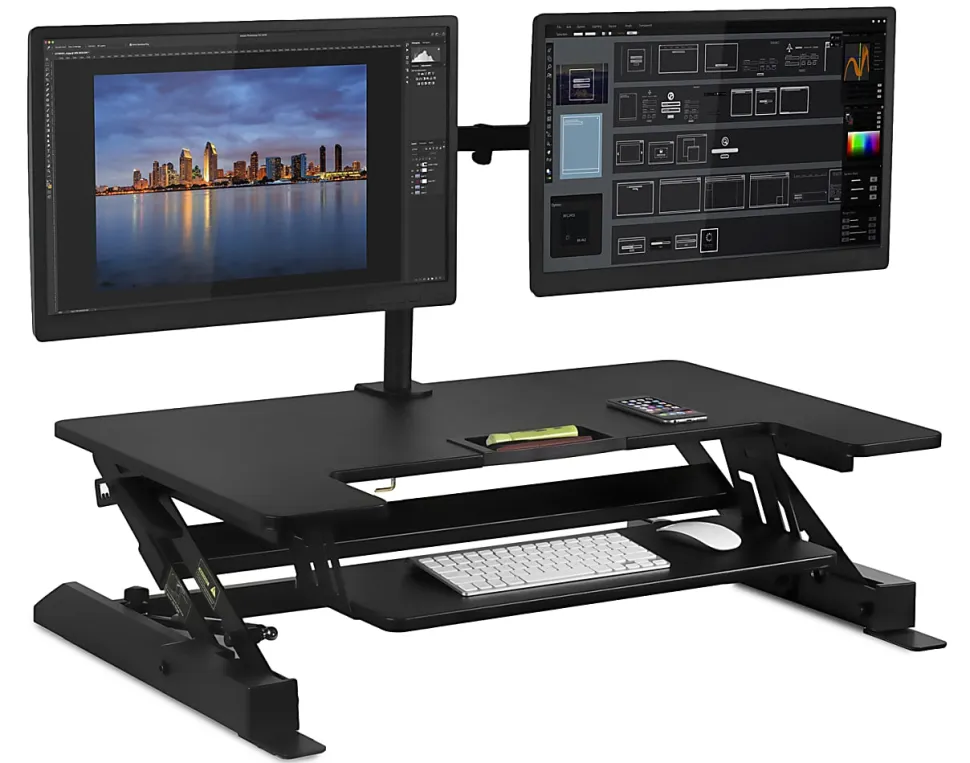 Mount-It! MI-7934 22"W Standing Desk Converter With Dual-Monitor Mount, Black