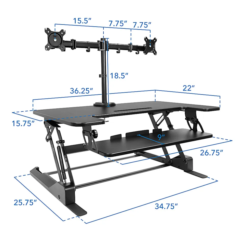 Mount-It! MI-7934 22"W Standing Desk Converter With Dual-Monitor Mount, Black