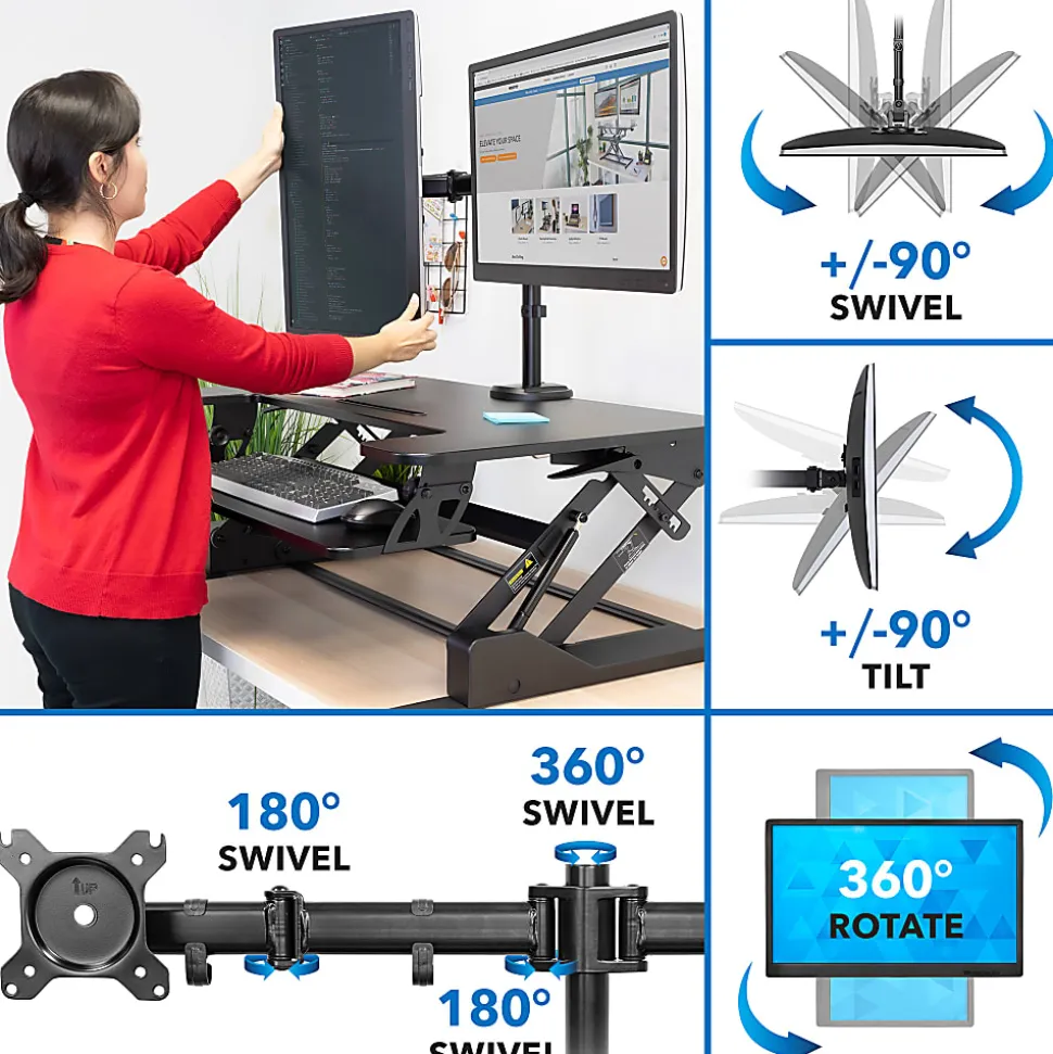 Mount-It! MI-7934 22"W Standing Desk Converter With Dual-Monitor Mount, Black