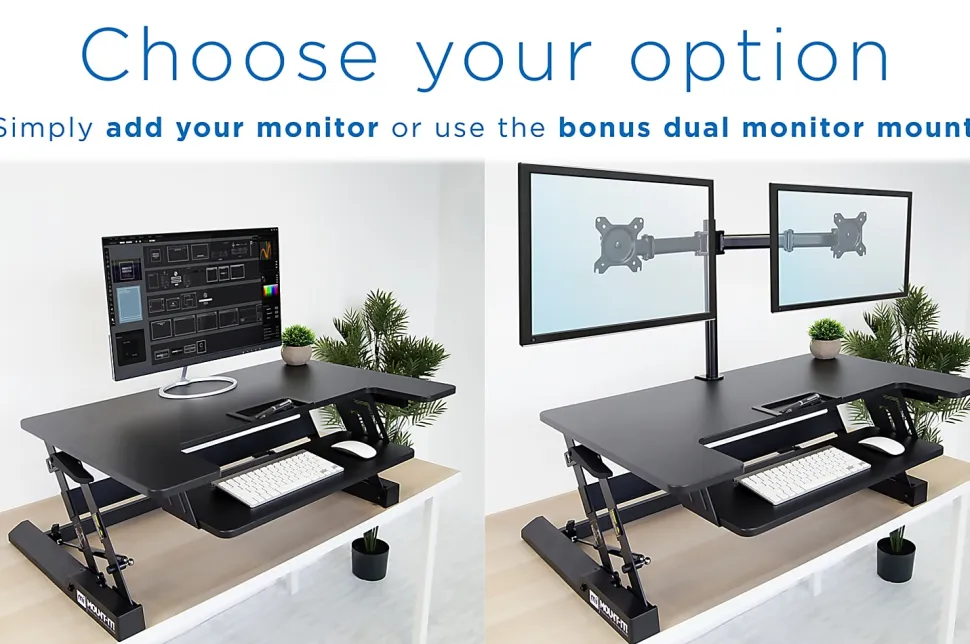 Mount-It! MI-7934 22"W Standing Desk Converter With Dual-Monitor Mount, Black