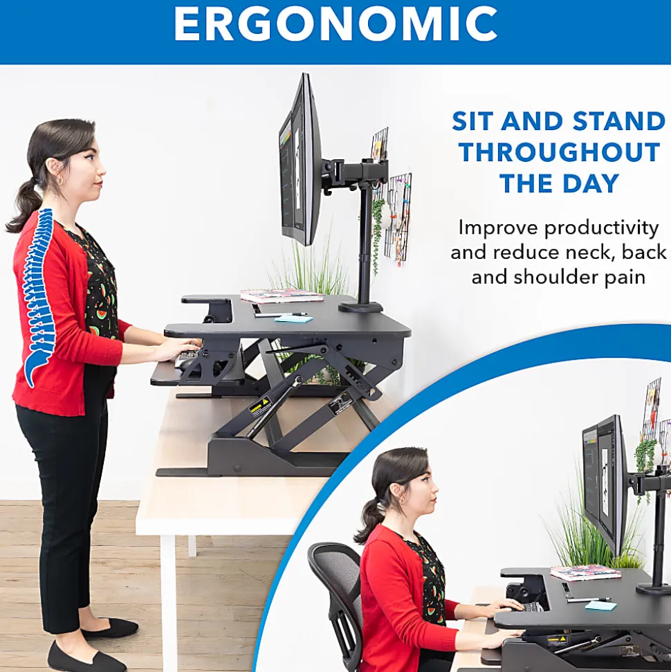 Mount-It! MI-7934 22"W Standing Desk Converter With Dual-Monitor Mount, Black